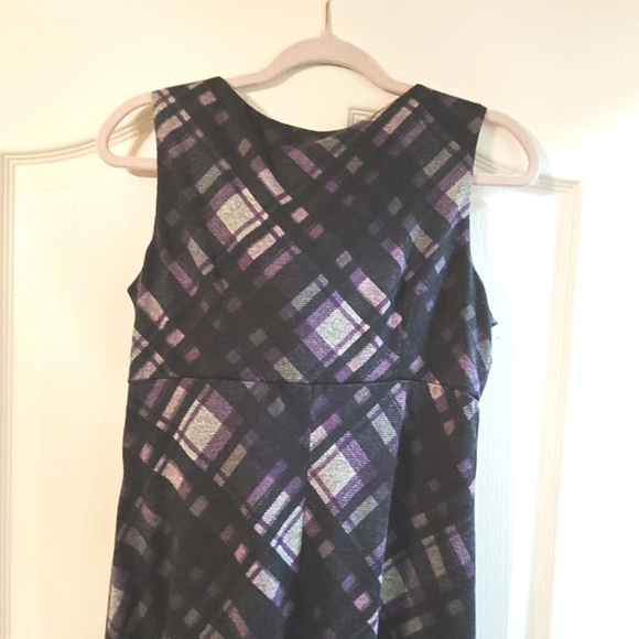 Perceptions Purple Plaid Fit and Flare Midi Dress V-neck Sleeveless - Picture 4 of 4